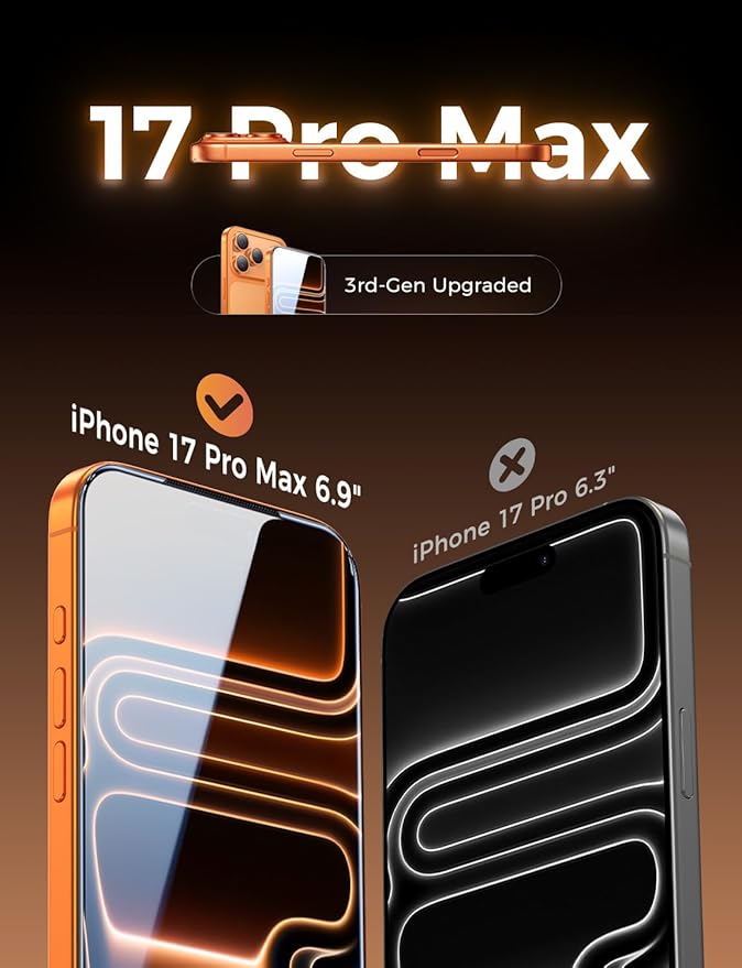 MAGIC JOHN 3rd Gen Upgraded for iPhone 17 Pro Max Screen Protector 6.9 InchHD ClearShatterproof Tempered FilmAuto Dust-EliminationBubble FreeEasy Installation2 Pack