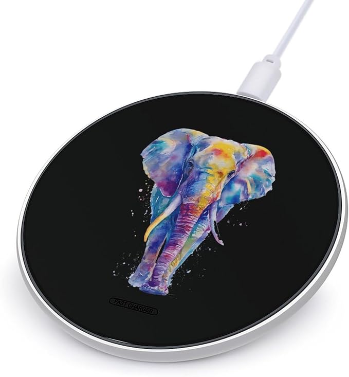 Watercolor Elephant Fast Portable Charger 10W Funny Graphic Phone Charging Pad with USB Cable