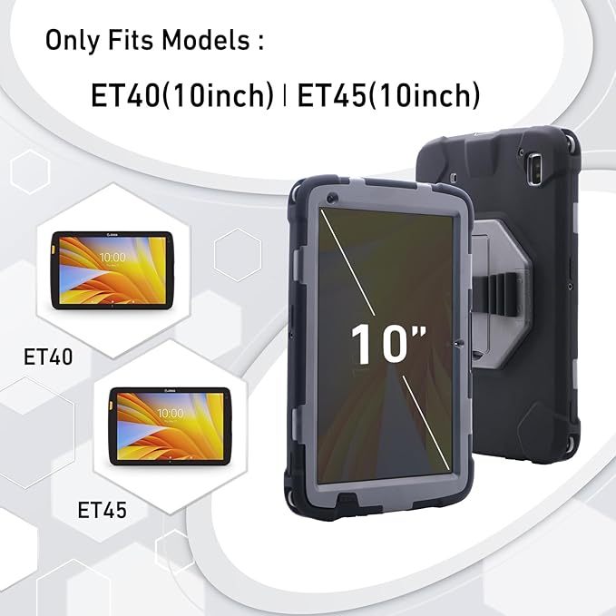 Protective Case for Zebra ET40 ET45 10 Inch Tablet Only Military Grade Shockproof Rugged Cover with Hand Strap &amp Stand SG-ET4X-10EXOSKL1-01 Compatible with Zebra Accessories (Black)