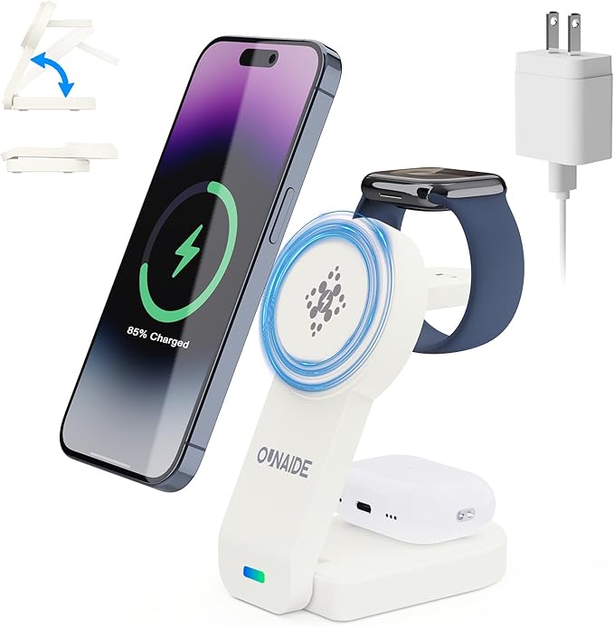 3 in 1 Wireless Charging Station for Apple Wireless Charger 18W White Wireless Charger Stand iPhone Charging Station for iPhone 17 16 15 14 13Apple Watch Airpods Gifts for Men