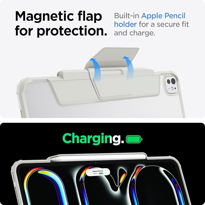 Spigen for iPad Pro 11 inch Case M5/M4 (2025-2024) with Detachable Magnetic Cover Air Skin Pro Clear Transparent Back and Pencil Holder Gray