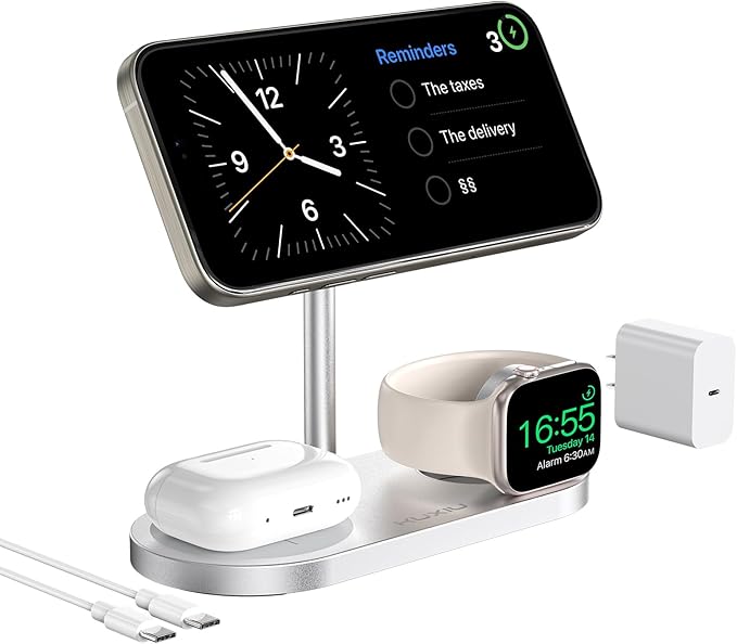 KU XIU X23 PRO 3 in 1 Charging Station 15W Fast Charging Magnetic Wireless Charger Compatible with iPhone 16/15/14/13/12 Series for Watch for AirPods 3/2/Pro &amp Multiple Qi Devices