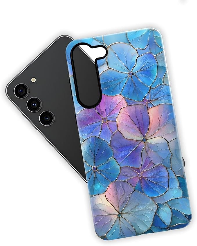 Blue Hydrangea Floral Stained Glass Aesthetic