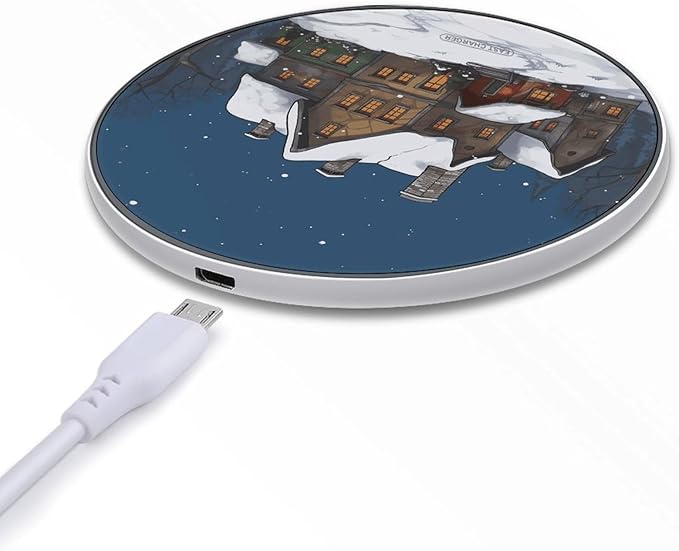 Winter House Wireless Charger Fast Wireless Charging Pad with USB Cable 10W Anti-Slip Magnetic Wireless Charger Portable Slim Charger Puck Travel Charging Station
