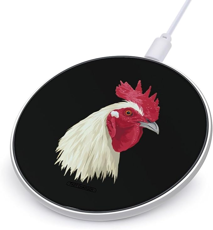 Roosters Head Fast Portable Charger 10W Funny Graphic Phone Charging Pad with USB Cable