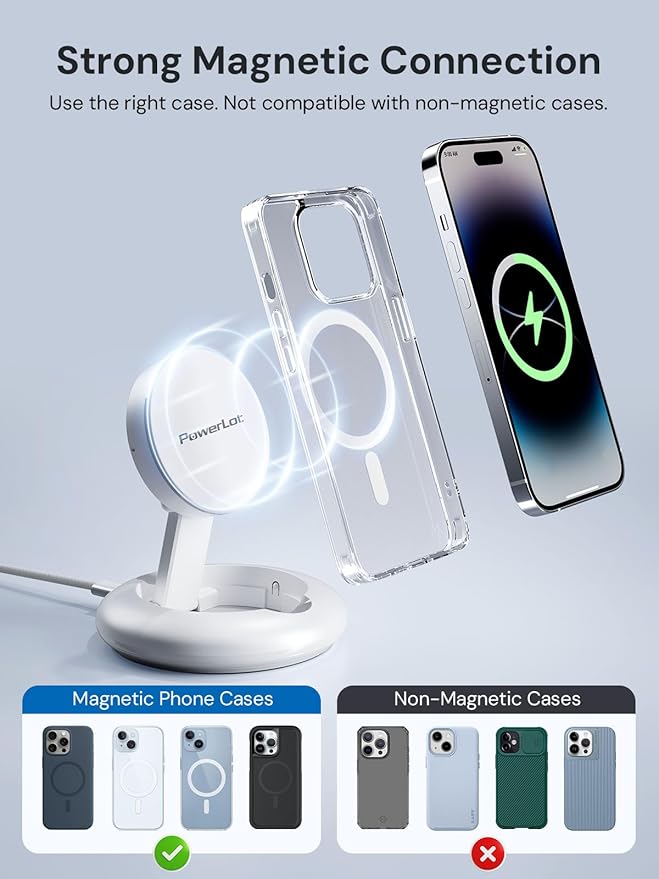 PowerLot Wireless Charger 15W Fast Qi2-Certified Wireless Charging Station Compatible with iPhone 16/15 /15 Plus / 15 Pro /15 Pro Max /14/13 /12 Qi2 Enabled Devices (20W PD Charger Included)