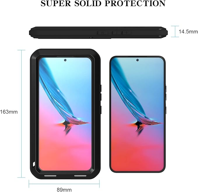LOVE MEI Military Rugged Case for Samsung Galaxy S22 with Tempered Glass Screen Protector Shockproof Dustproof Scratch Proof Hybrid Metal and Silicone Gel Heavy Duty Full Body Cover Black