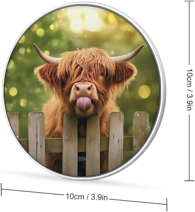 Highland Cow Wireless Charger Anti-Slip Wireless Charging Pad Slim Charger Mat for Men Women