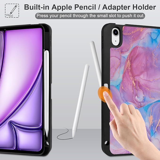 MEEgoodo for M4/M3/M2 iPad Air 11 inch Case 2026 2025 2024Case for iPad Air 5th Generation/iPad Air 4th Gen 10.9 inch 2022 2020 Tablet Cover with Soft TPU Back Shell Pink Marble Texture
