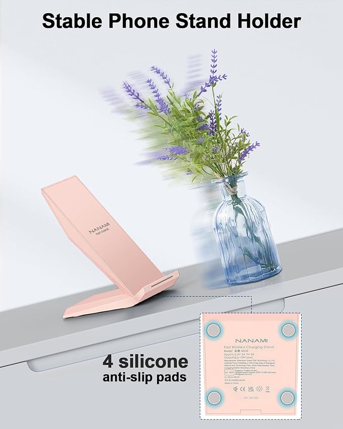 Wireless Charger with USB C Phone Charger Charging Stand with 20W PD Adapter Compatible with iPhone 17/17 Air/16/15/14/13/12 Phone Charging Dock for Samsung Galaxy S26/S26+/S25/S24/S23/S22/S21