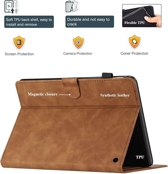 Case for Amazon Kindle Fire HD 8 &amp Fire HD 8 Plus (12th/10th Gen 2024/2022/2020) 8 with Stand/Pencil Holder [Auto Sleep/Wake] UUcovers Embossed Magneic Smart Folio Cover Brown Butterfly