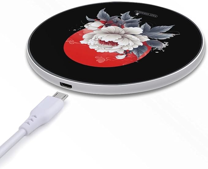 Peony Flower Japanese Floral Wireless Charger Anti-Slip Wireless Charging Pad Slim Charger Mat for Men Women