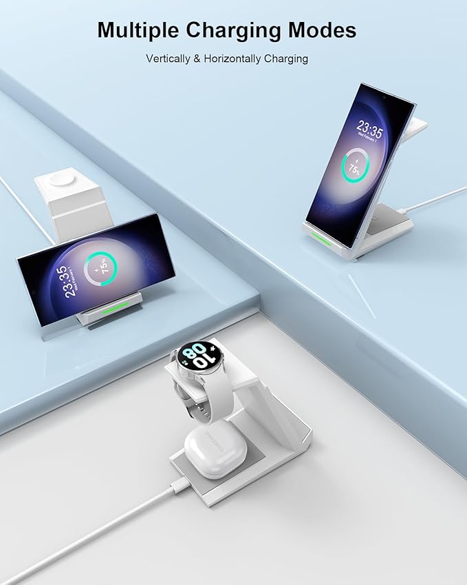 Wireless Charging Station for Samsung - NANAMI 3 in 1 Wireless Charger for Multiple Devices Fast Charger Stand for Galaxy S25 S24 S23 Ultra S22 S21 Z Flip Fold 4Watch 6/5/5 Pro/4/3Galaxy Buds 2 Pro