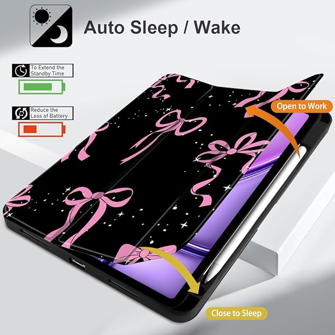 DONGKE for iPad Air 11 Inch Case M4 2026 / M3 2025 / M2 2024 &amp iPad Air 5th 2022 / 4th Gen 2020 10.9 Inch Ultra Thin Soft TPU Back Cover with Pencil Holder Support Auto Wake/Sleep Bows &amp Sta