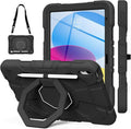 JKSML Case for iPad (A16) 11th Generation 11 Inch 2025 / iPad 10th Gen 10.9 Inch 2022 Military Grade Protection Cover with 360° Rotating Kickstand &amp Pencil Holder &amp Shoulder Strap (Black)