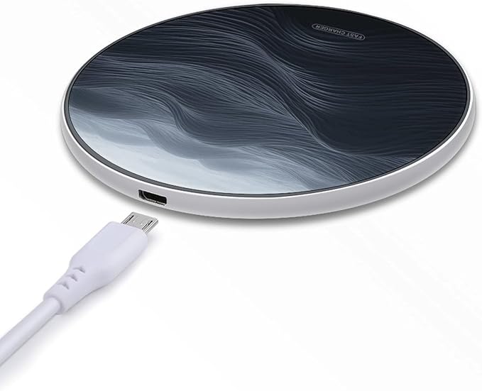 Deep Black Waves Wireless Charger Fast Wireless Charging Pad with USB Cable 10W Anti-Slip Magnetic Wireless Charger Portable Slim Charger Puck Travel Charging Station