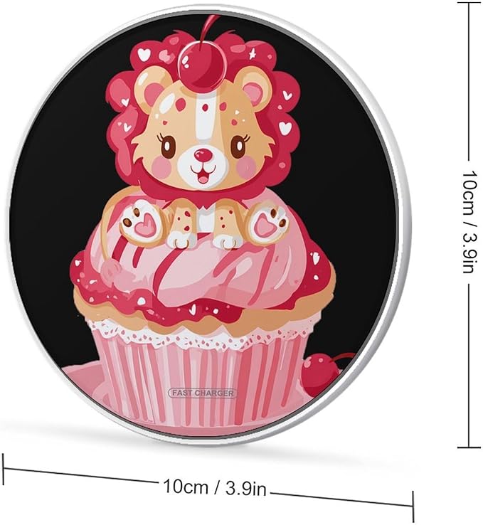 Lion on Cupcake Cherry Phone Charger Magnetic Charging Pad Anti-Slip with USB Cable