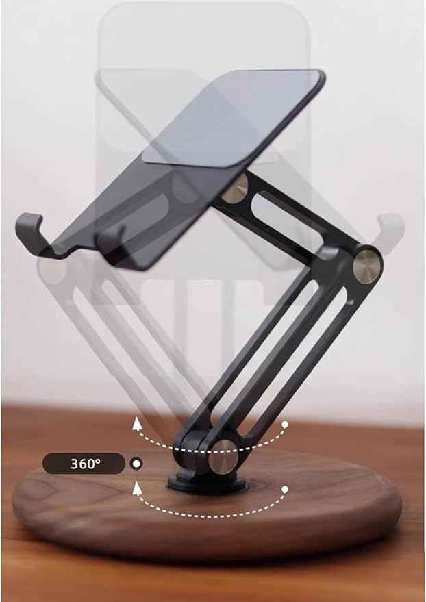 iPhone Stand for Desk Phone Stand Adjustable Foldable Cell Phone Holder 360 ° Rotation Compatible with iPhone 17 16 15 14 13 12 Pro Xs Xs Samsung Galaxy Tablets All Phones Walnut Wood