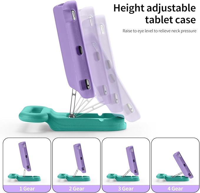 Kids Case for iPad 9th Gen 2021/ iPad 8th Gen 2020/ iPad 7th Gen 2019 Adjustable Portrait/Landscape Stand Drop Proof with HandleChild Friendly Cover for iPad 10.2 Inch (PurpleGreen)