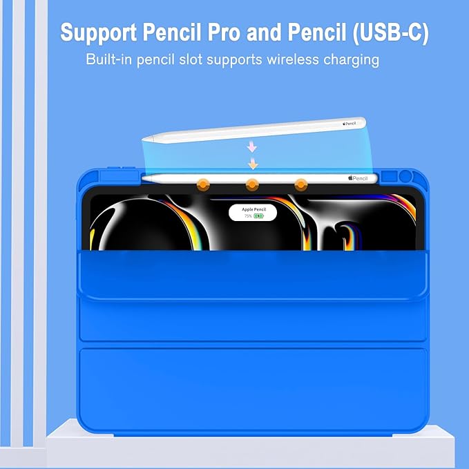 ZryXal iPad Pro 11 Inch Case (M5) 2025/ (M4) 2024 (Model: A2836/A2837/A3006) Trifold Stand Smart Cover with Pencil Holder and Soft TPU Back Auto Wake/Sleep (Medium Blue)