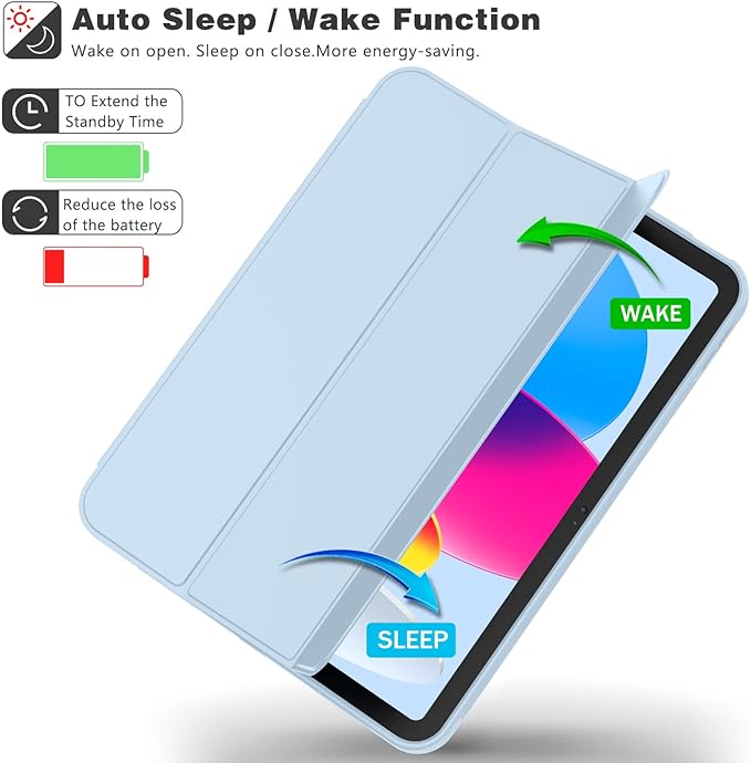 Case for iPad (A16) 11 Inch 2025/iPad 10th Generation 10.9 Inch 2022 Slim Trifold Stand Protective Cover with Pencil Holder and Soft TPU BackSupport Auto Sleep/Wake (Sky Blue)