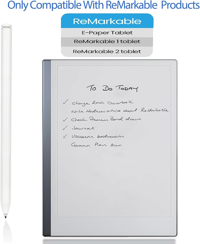 EMR Stylus Pen for Remarkable 2 / Remarkable 1 Kindle Scribe BOOX Tablets Battery-Free with Digital Eraser 4096 Pressure Levels Magnetic Pen Holder 6 Replacement Nibs Included White