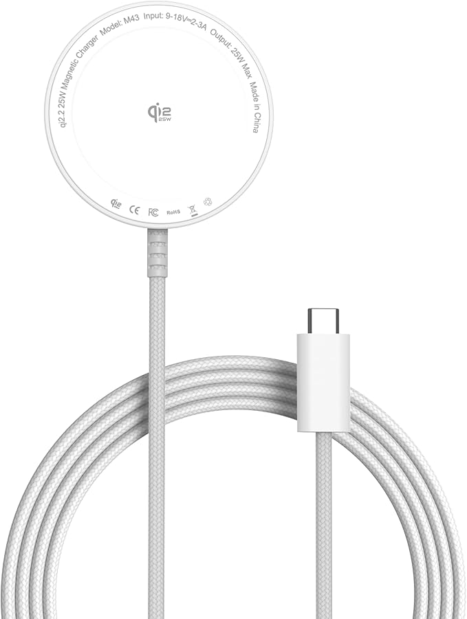 2-Pack Magnetic Wireless Charger 5ft Qi2 25W Fast Charging Pad Compatible with MagSafe for iPhone Air/17/16/15/14/13/12 AirPods 4/3/2/Pro Pixel 10 Series &amp More (No Adapter)