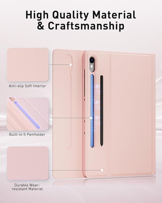 Case Keyboard for Samsung Galaxy Tab S10 Lite / S10 FE / S9 FE / S9 / S8 / S7 10.9/11 Built-in Pencil Holder with Mouse (Pink)