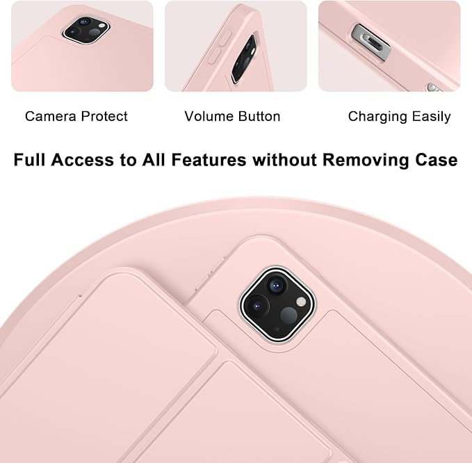 ZryXal iPad Pro 11 Inch Case (M5) 2025/ (M4) 2024 (Model: A2836/A2837/A3006) Trifold Stand Smart Cover with Pencil Holder and Soft TPU Back Auto Wake/Sleep (Rose Pink)