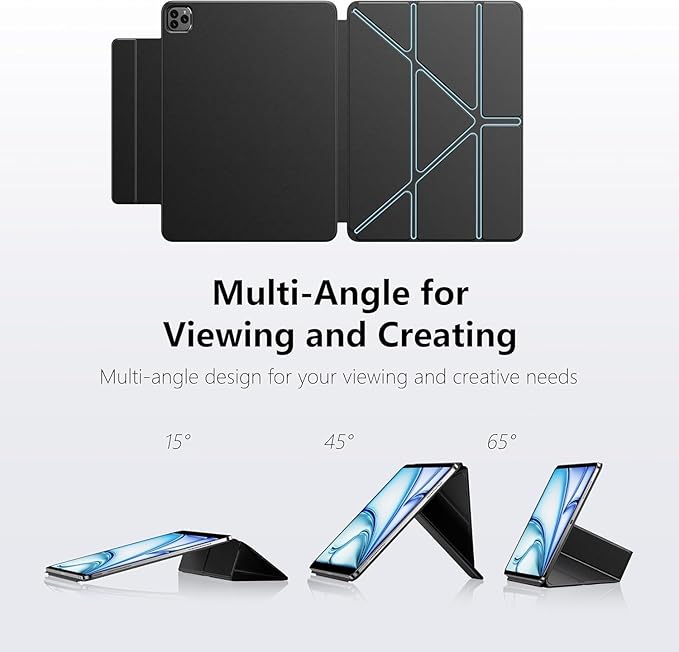 Case for iPad Air 13(M3 2025/M2 2024)&ampiPad Pro 12.9 (6th5th4th3rd Gen)Powerful Magnetic AttachmentSlim Trifold Stand CaseAuto Wake/SleepDurable Protection（Black）