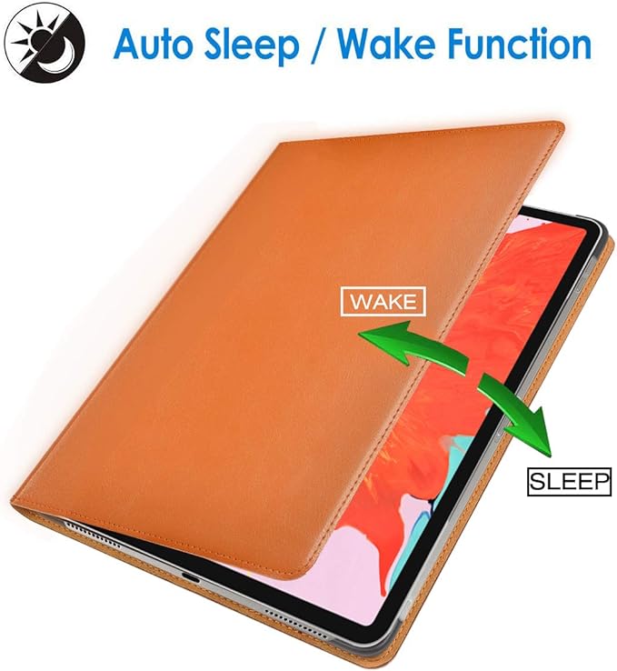 for Ipad Case 10.2-inch 9th/8th/7th Gen 2021/2020/2019 Genuine Leather Cover Protective ShellAuto Wake/Sleep.Yellow Brown