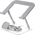 Adjustable Laptop Stand with Wireless Charger 3-in-1 Charging Station for Phone and Watch Ergonomic Aluminum Notebook Riser with LED Light 25W Qi2 Fast Charging (Silvery)