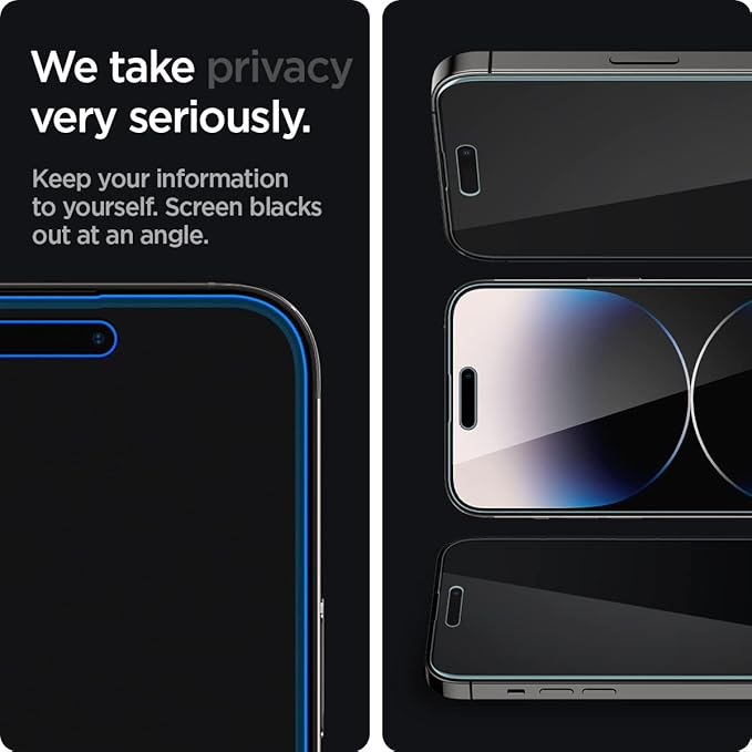 Spigen Tempered Glass Screen Protector [GlasTR EZ FIT - Privacy] Designed for iPhone 14 Pro [Case Friendly] - 2 Pack