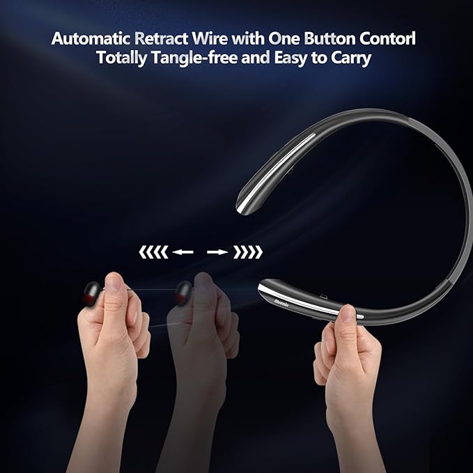 Neckband Bluetooth Headphones Bluetooth 5.4 Wireless Headphone with Retractable EarbudCVC8.0 Noise Cancelling 16Hrs Playtime Around The Neck Headphones Stereo Headset for Music Conference Videos