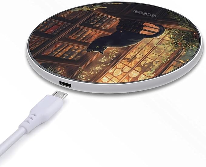 Black Cat Library Sunlight Window Phone Charger Magnetic Charging Pad Anti-Slip with USB Cable