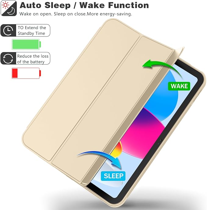 Case for iPad (A16) 11 Inch 2025/iPad 10th Generation 10.9 Inch 2022 Slim Trifold Stand Protective Cover with Pencil Holder and Soft TPU BackSupport Auto Sleep/Wake (Champagne Gold)
