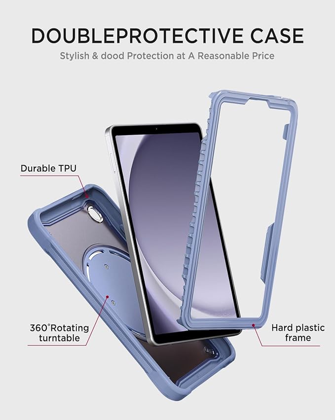 Miimall Case for Galaxy Tab A11 8.7 Inch 2025 Shockproof Rugged Kids Friendly Bulit-in 360 Rotating Stand &amp Shoulder Strap Heavy Duty Kickstand Full Body Shell for Samsung Galaxy A11 Tablet Pur