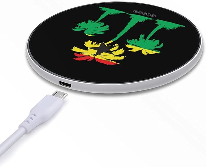 Ghana Flag Date Palms Trees Fast Portable Charger 10W Funny Graphic Phone Charging Pad with USB Cable