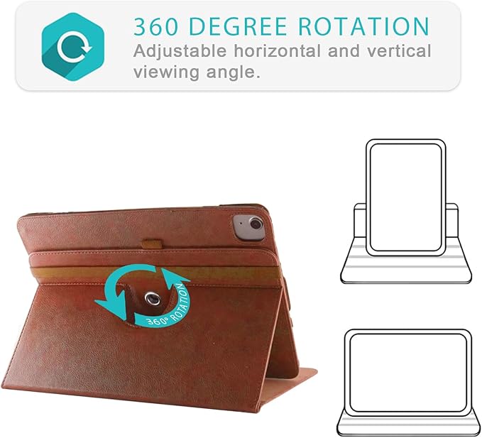 Case Compatible with Tablet iPad Pro 13 inch 7th Generation M4 2024iPad Air 13 inch M2 2024Cover 360° Rotating Stand PU Leather for iPad Pro 12.9 inch 6th/5th /4th/3rd GenBrown
