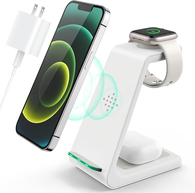 3 in 1 Wireless Charging Station 2026 Upgraded Fast Desk Charger Station for iPhone 17 16 15 14 13 12 Pro Max Plus Charger Stand for Apple Watch 11 10 9 8 7 6 5 4 3 2 Ultra SE Airpods 4 3 2 Pro