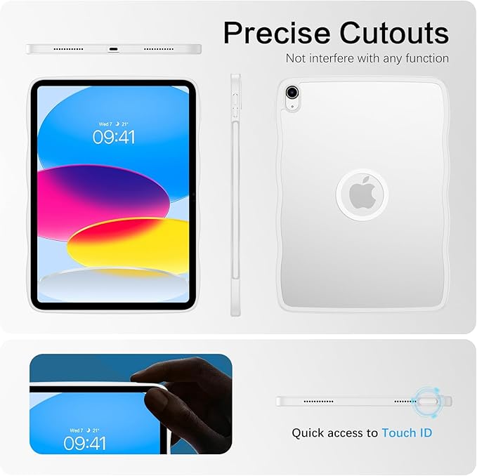 BENTOBEN Magnetic for iPad A16 Case (11th Generation 11 Inch 2025) iPad 10th Generation Case 10.9 Inch 2022 Cute Curly Wavy Translucent Matte Slim Soft TPU Tablet Cover for iPad 11th/10th Gen White