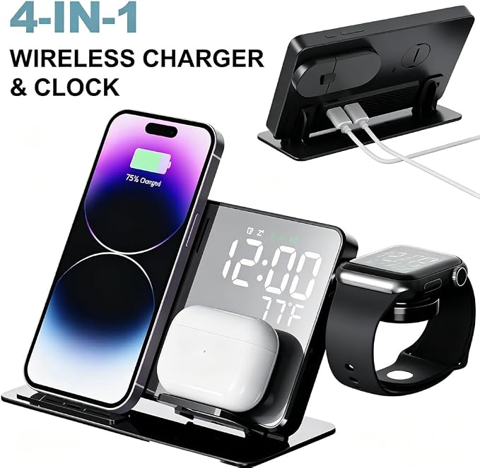 Wireless Charger Alarm Clock W669 Black