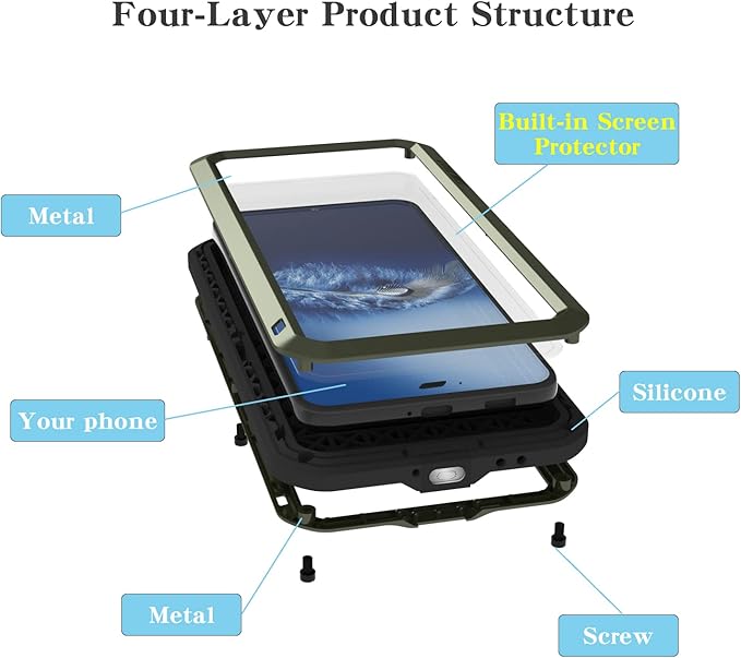 LOVE MEI Military Rugged Case for Samsung Galaxy S22 Plus 5G with Tempered Glass Screen Protector Shockproof DustproofHybrid Metal and Silicone Gel Heavy Duty Full Body Cover for S22 Plus (Green)