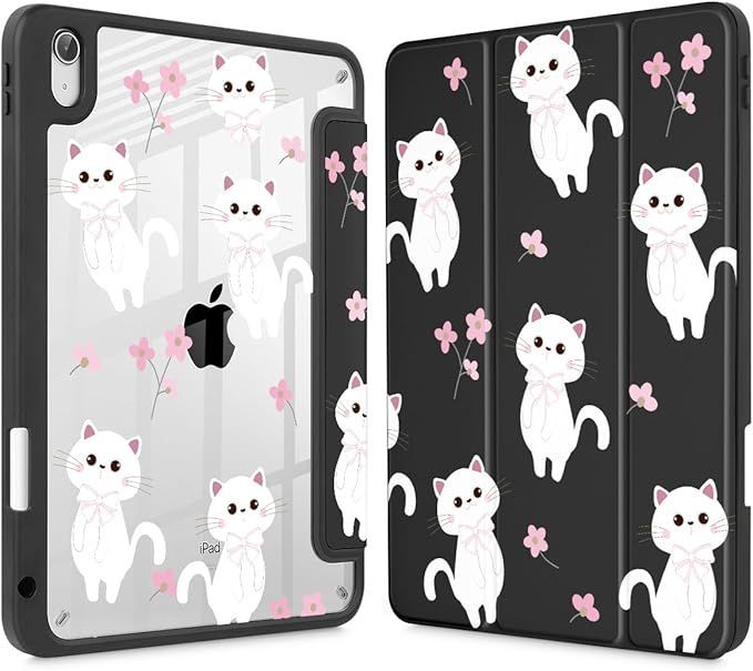 Tuiklol Case for iPad 11 inch (A16 Chip) 2025 Gen 11th / iPad 10.9 inch 2022 10th Gen Buit in Pencil Holder with Shockproof Cover Clear Transparent Back Shell Auto Wake/SleepCat-Black