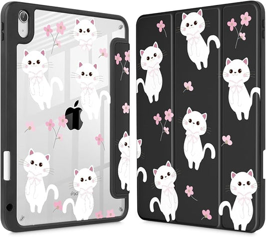 Tuiklol Case for iPad 11 inch (A16 Chip) 2025 Gen 11th / iPad 10.9 inch 2022 10th Gen Buit in Pencil Holder with Shockproof Cover Clear Transparent Back Shell Auto Wake/SleepCat-Black