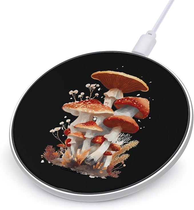 Woodland Mushrooms Fast Portable Charger 10W Funny Graphic Phone Charging Pad with USB Cable