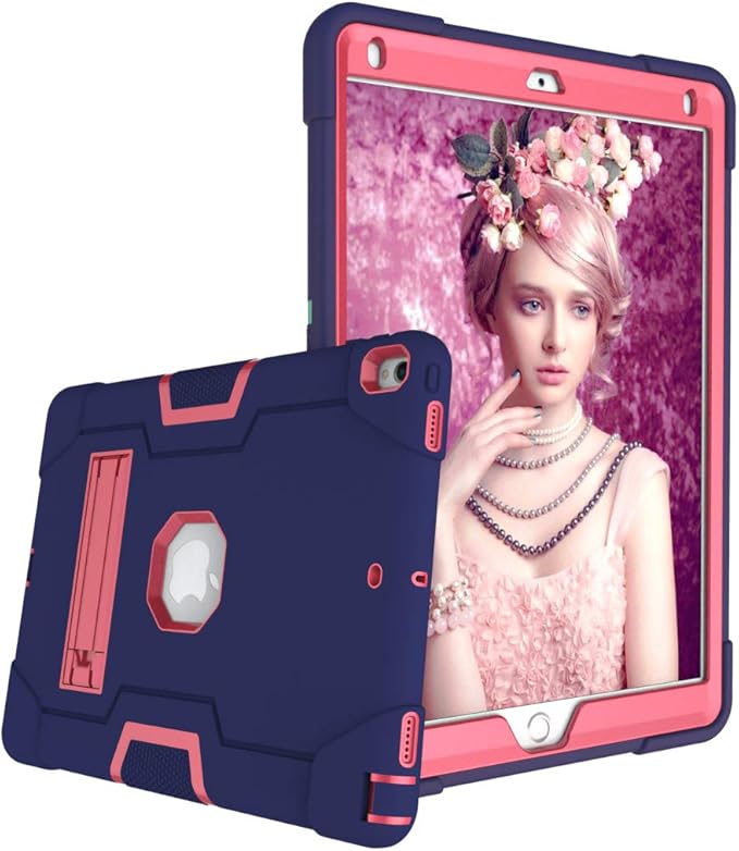 Jaorty 3 in 1 Hybrid Case for iPad Air 3 10.5 &amp iPad Pro 10.5 - Heavy Duty Rugged Stand Shockproof Anti-Slip Anti-Scratch Blue/Rose Red