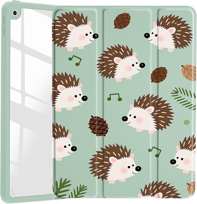 Cartoon Hedgehog for iPad Pro 11(M4) 2024 5th Gen Kawaii Animal Clear Hard Back Hybrid Casewith Pencil Holder Trifold Stand Tablet Cover(Model Number:A2836/A2837/A3006) for Girls