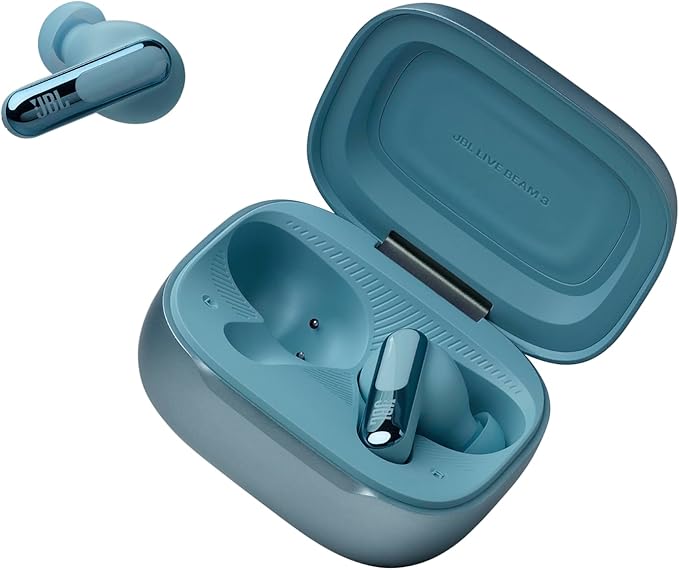 JBL Live Beam 3 - True Wireless Noise-Cancelling Stick-Closed Earbuds 48Hrs Total Playback Wireless Charging 6 Mics for Perfect Calls Multi-Point Connection IP55 Waterproof and dustproof (Blue)
