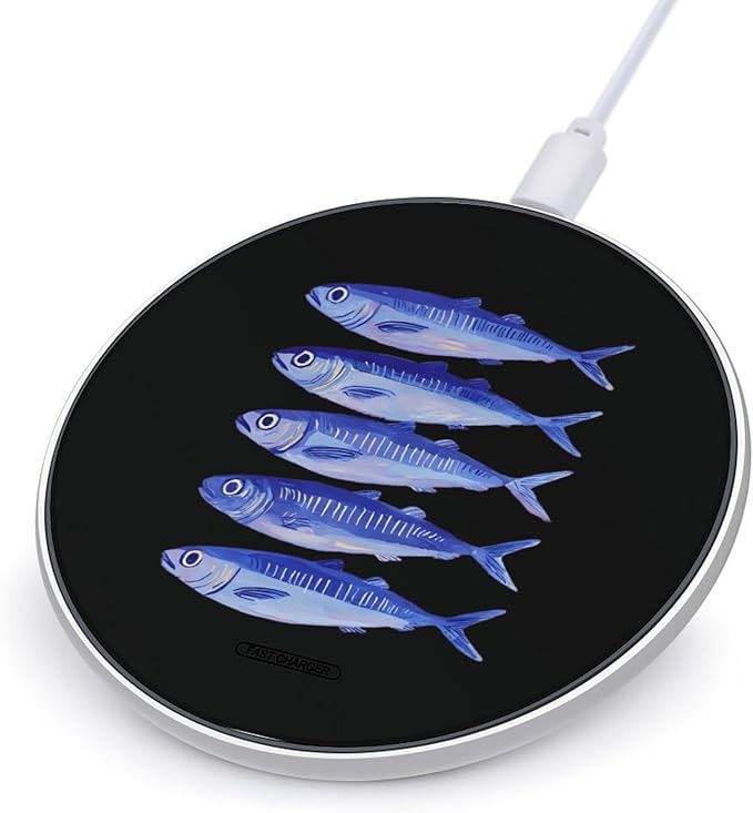 Sardine Fish Fast Portable Charger 10W Funny Graphic Phone Charging Pad with USB Cable
